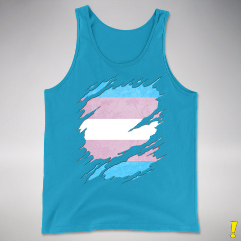 Transgender Pride Flag Ripped Reveal Premium Tank Top - Neon Blue